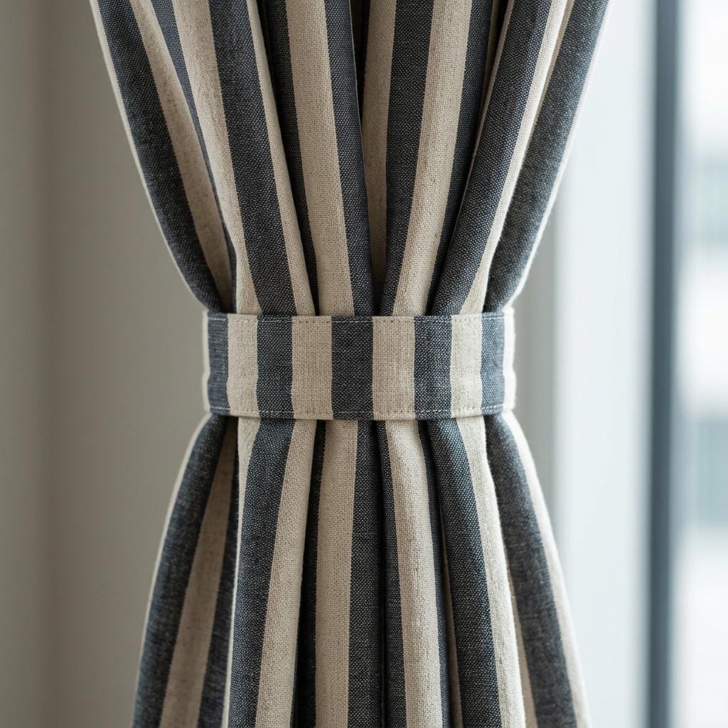 Black Stripe Linen Curtains, Heavy Pure Linen Drapes, Charcoal Vertical Striped Blackout or Cotton Lined Custom Curtain — image 1