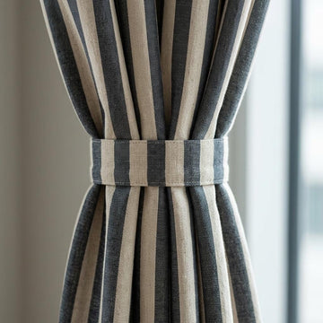 Black Stripe Linen Curtains, Heavy Pure Linen Drapes, Charcoal Vertical Striped Blackout or Cotton Lined Custom Curtain — image 1