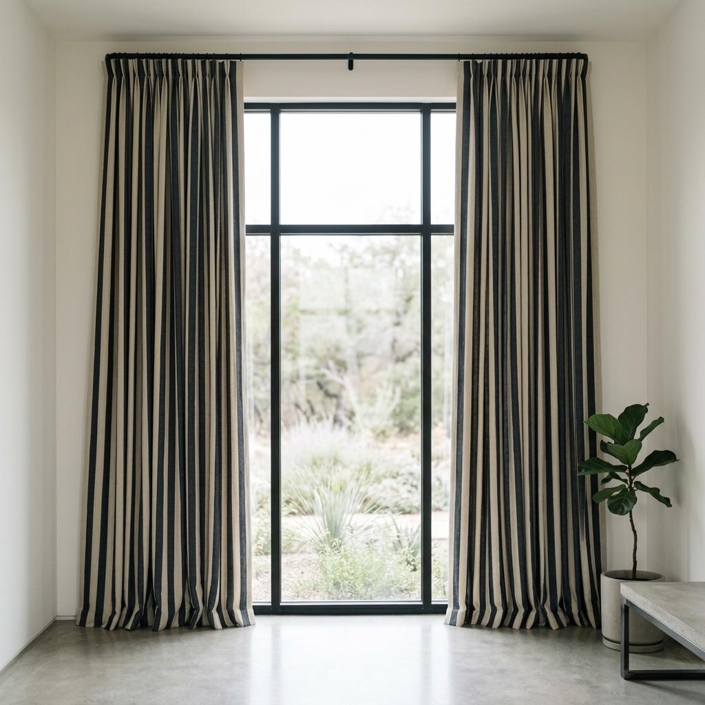 Black Stripe Linen Curtains, Heavy Pure Linen Drapes, Charcoal Vertical Striped Blackout or Cotton Lined Custom Curtain — image 8