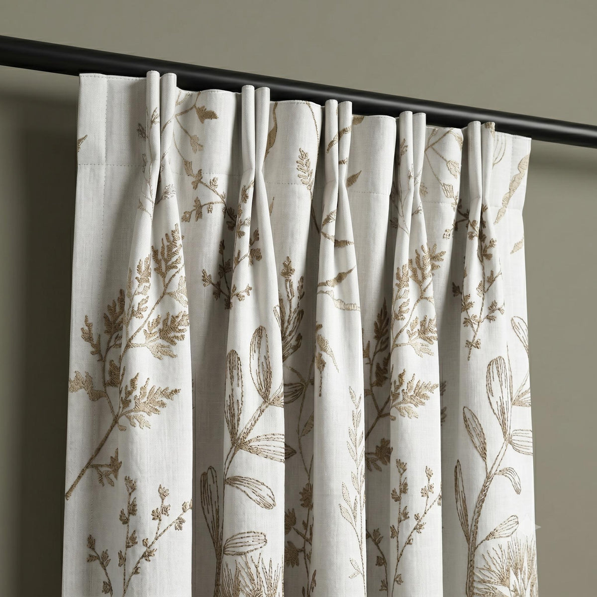 White Linen Curtains, Beige Botanical Wildflower Embroidered Drapes, Blackout or Cotton Lined Custom Panels — image 8