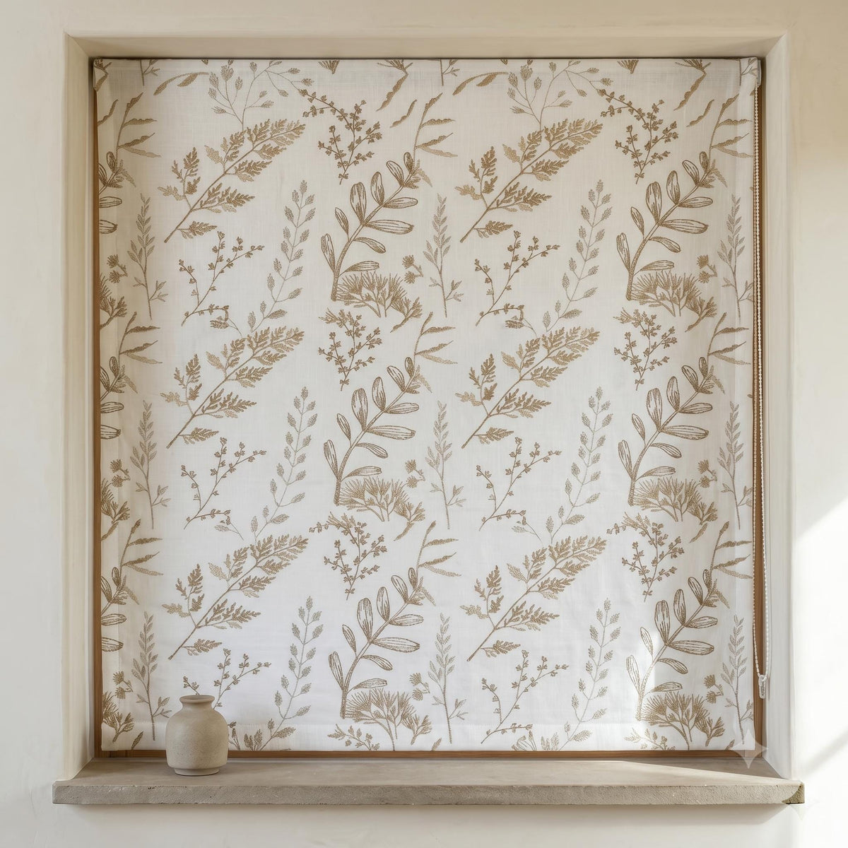 White Linen Roman Shade, Neutral Beige Wildflower Embroidered Blind, Custom Corded Blackout or Cotton Lined — image 8