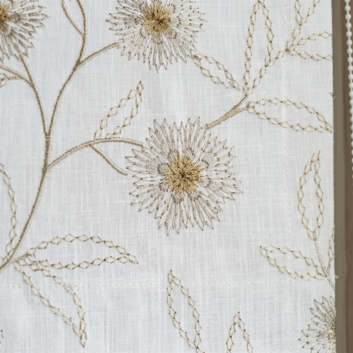 White Linen Roman Shade, Beige Taupe Embroidered Wildflower Blind, Custom Corded Window Shade, Blackout or Cotton Lined — image 7