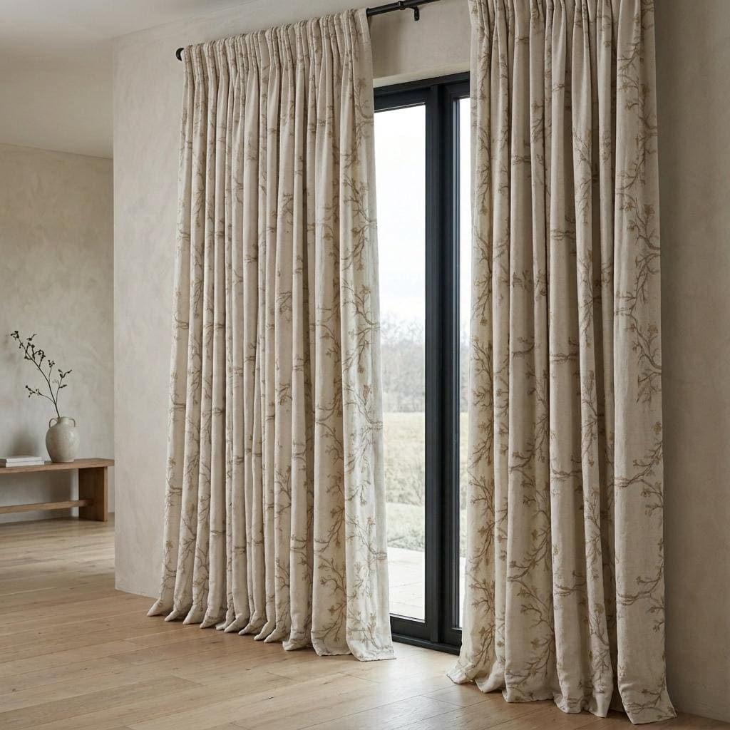 White Linen Embroidered Curtains, Beige Ivory Botanical Vine Drapes, Custom Blackout or Cotton Lined Floral Panels — image 10