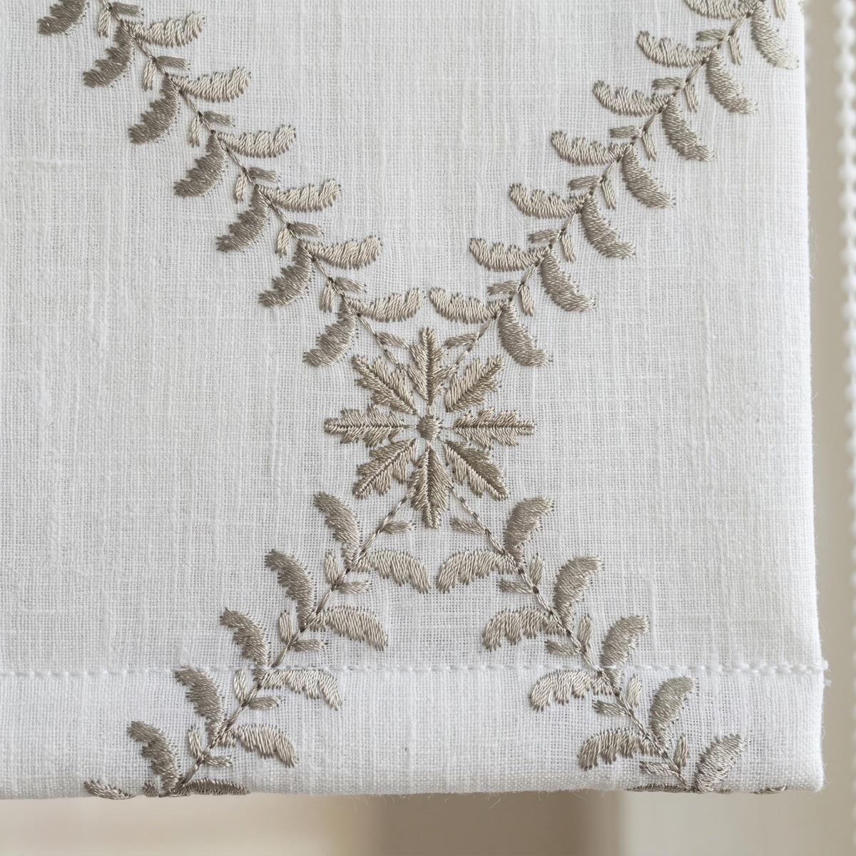 White Linen Roman Shade, Greige Taupe Embroidered Trellis Vine Blind, Custom Corded Window Shade, Blackout or Cotton Lined — image 7