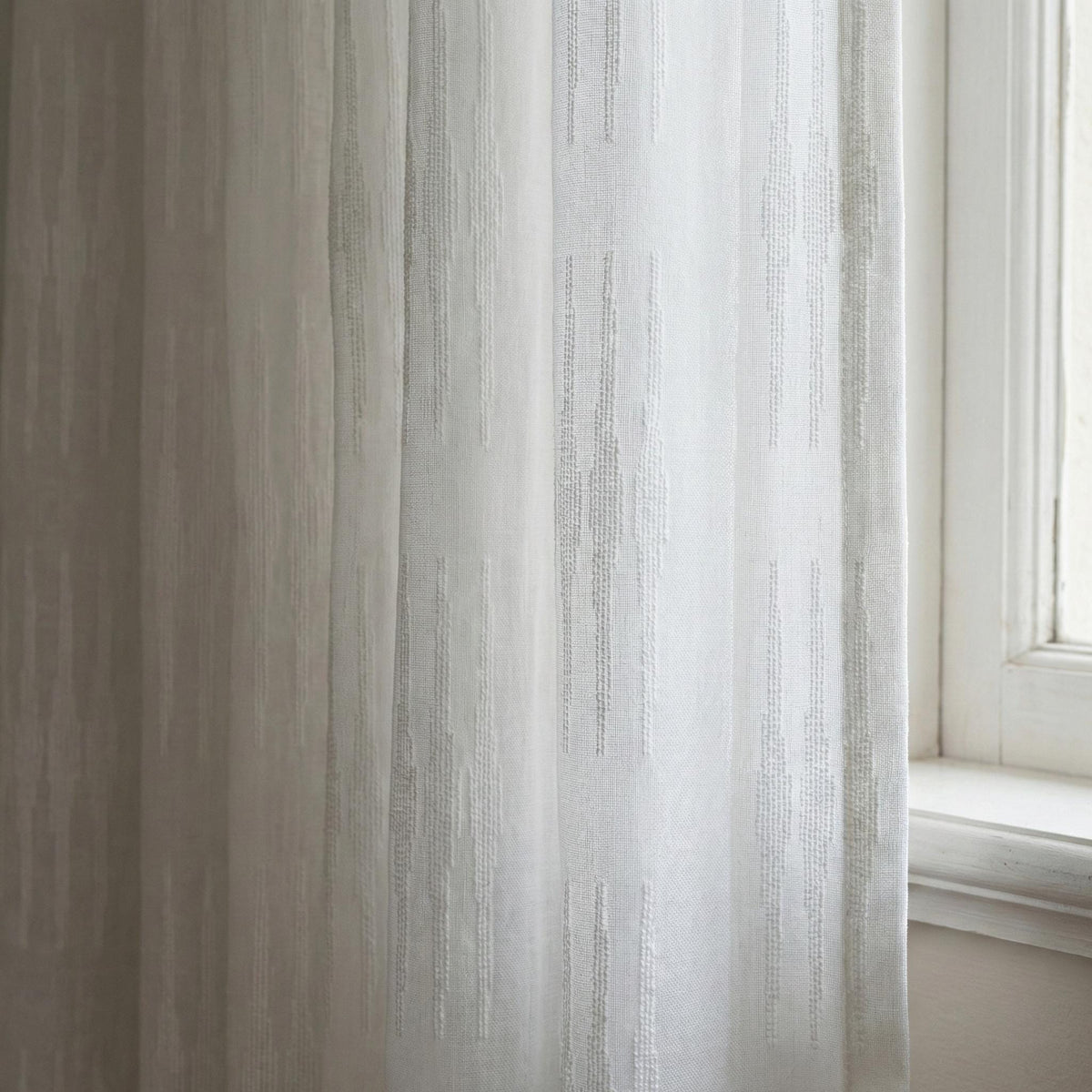 Embroidered Linen Sheer Curtains, Textured Stripe, Custom Size — image 1