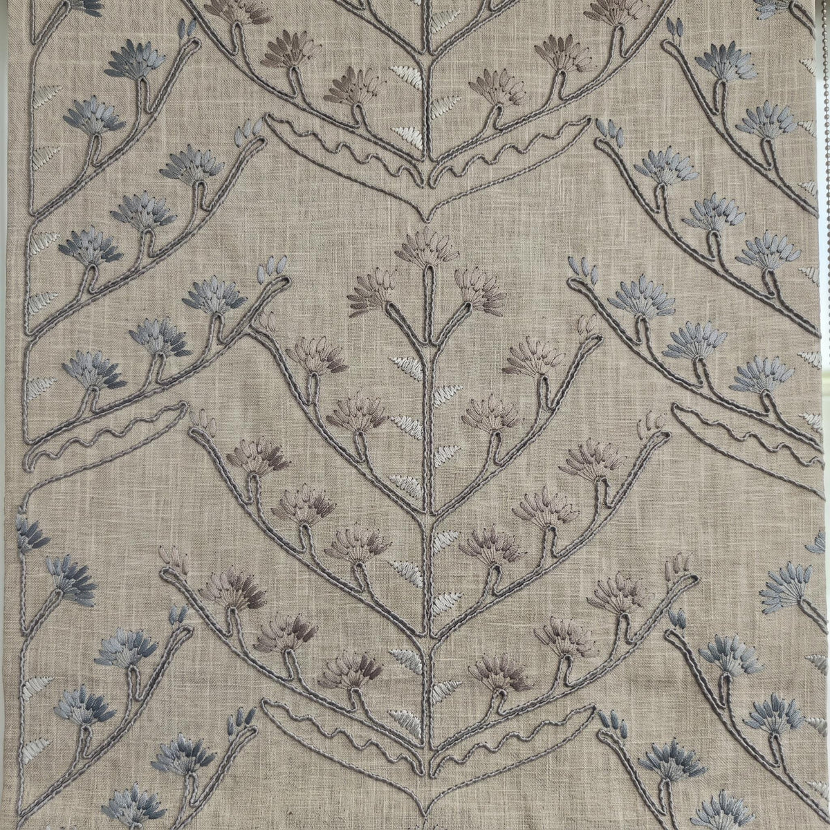 Natural Linen Roman Shade, Dusty Blue Taupe Embroidered Tree Blind, Custom Corded Window Shade, Blackout or Cotton Lined — image 6