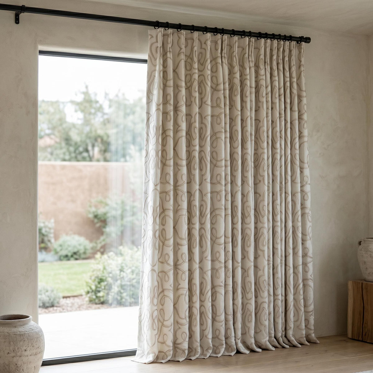 Ivory Pure Linen Curtains, Taupe Embroidered Heavy Drapes, Floral Vine Custom Blackout Cafe Curtains — image 5