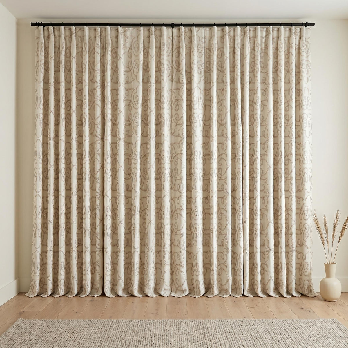 Ivory Pure Linen Curtains, Taupe Embroidered Heavy Drapes, Floral Vine Custom Blackout Cafe Curtains — image 7