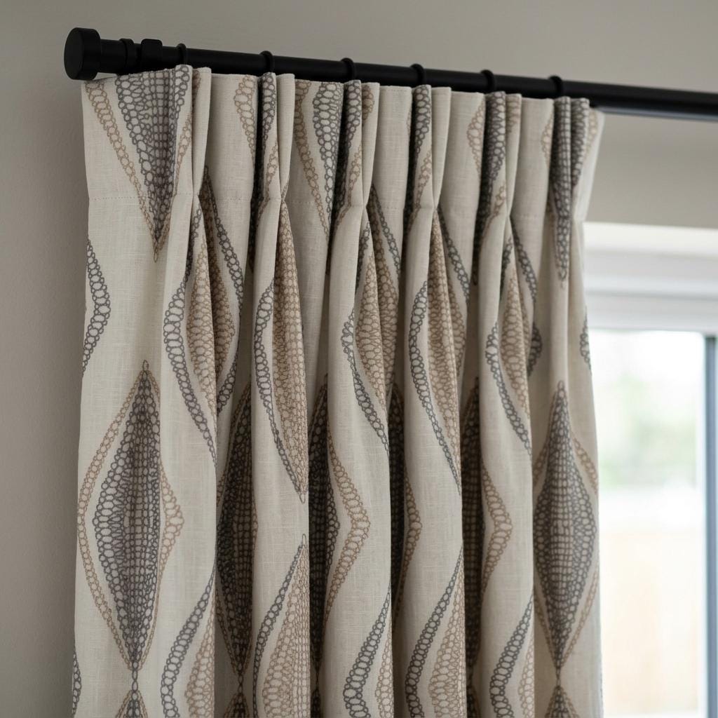 Ivory Linen Embroidered Curtains, Taupe Beige Diamond Ogee Drapes, Custom Blackout or Cotton Lined Panels — image 10