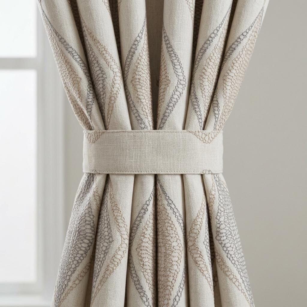 Ivory Linen Embroidered Curtains, Taupe Beige Diamond Ogee Drapes, Custom Blackout or Cotton Lined Panels — image 3