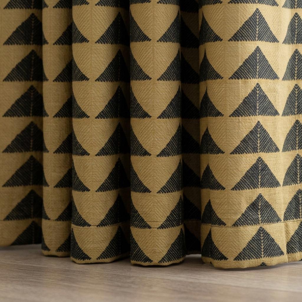 Olive Khaki Black Tribal Pure Cotton Curtains, Boho Heavyweight Drapes, Custom Blackout Cafe Curtain Panels — image 5
