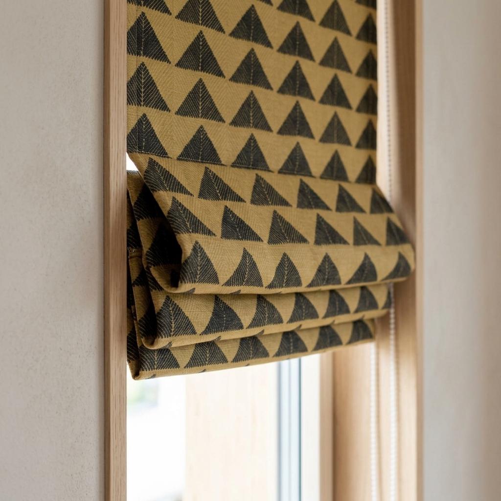 Boho Tribal Roman Shade, Olive Gold & Black Thick Cotton Corded Blind, Custom Blackout or Light Filtering Window Shade — image 1