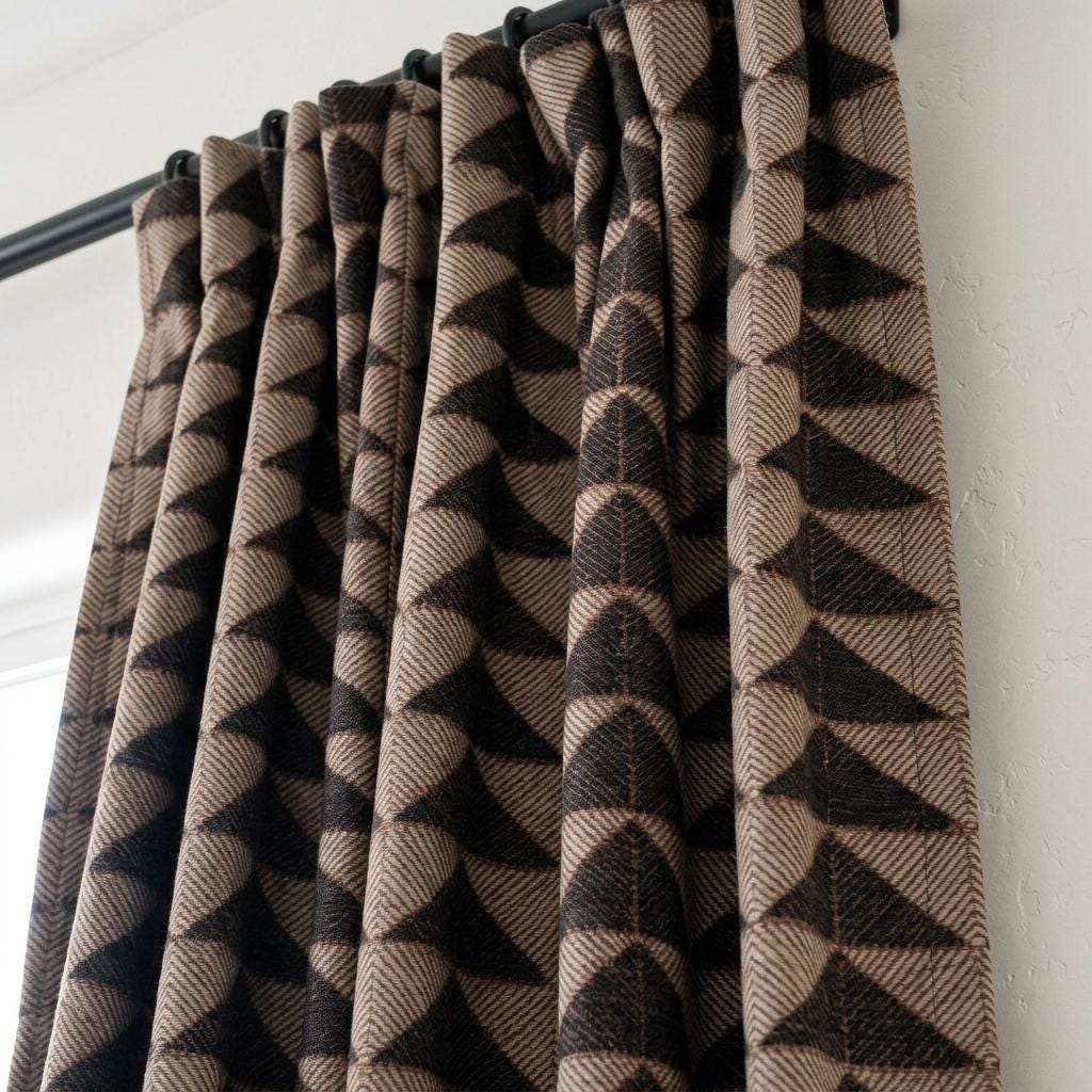 Ivory Rust Black Tribal Cotton Curtains, Heavy Boho Drapes, Custom Blackout Cafe Curtain Panels — image 5