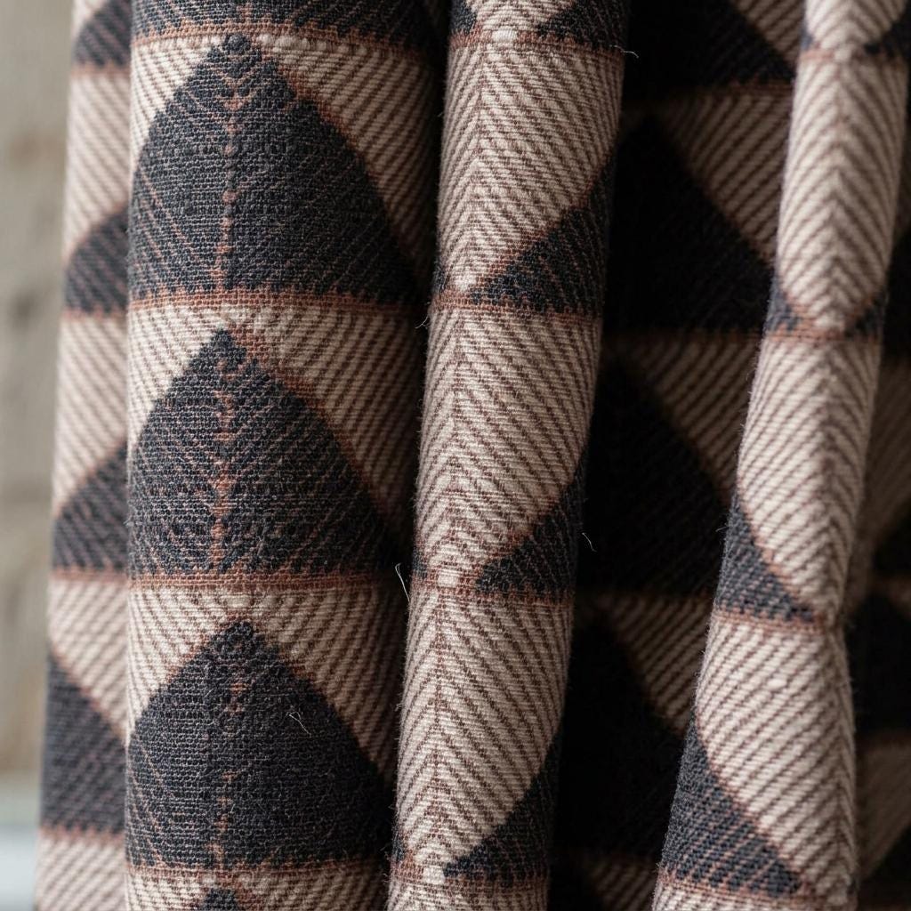 Ivory Rust Black Tribal Cotton Curtains, Heavy Boho Drapes, Custom Blackout Cafe Curtain Panels — image 9