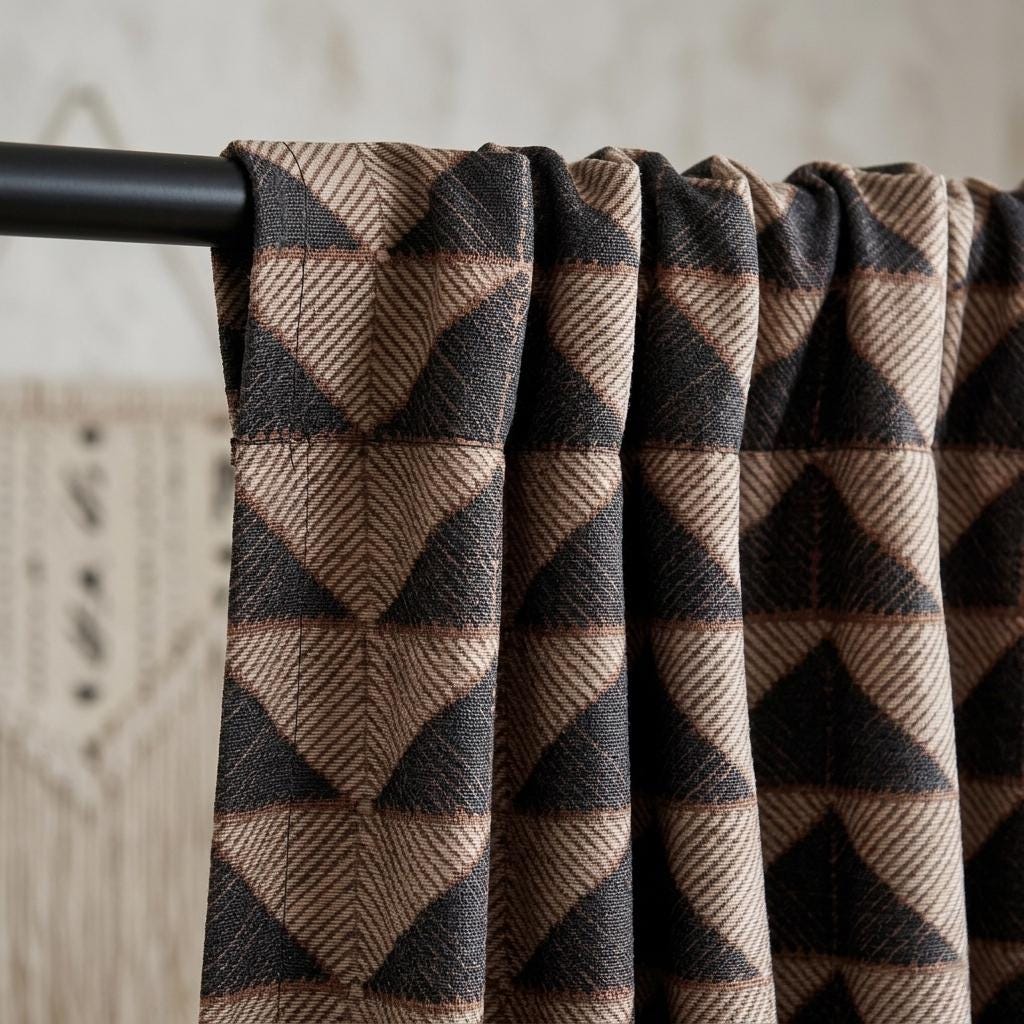 Ivory Rust Black Tribal Cotton Curtains, Heavy Boho Drapes, Custom Blackout Cafe Curtain Panels — image 10