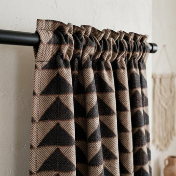 Ivory Rust Black Tribal Cotton Curtains, Heavy Boho Drapes, Custom Blackout Cafe Curtain Panels — image 1