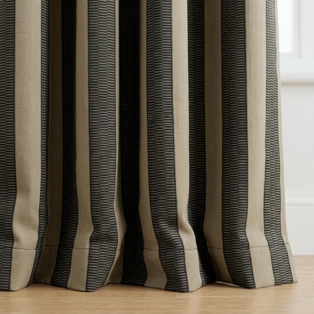 Beige Black Tribal Stripe Cotton Curtains, Heavy Boho Farmhouse Drapes, Custom Blackout Cafe Curtain Panels — image 5