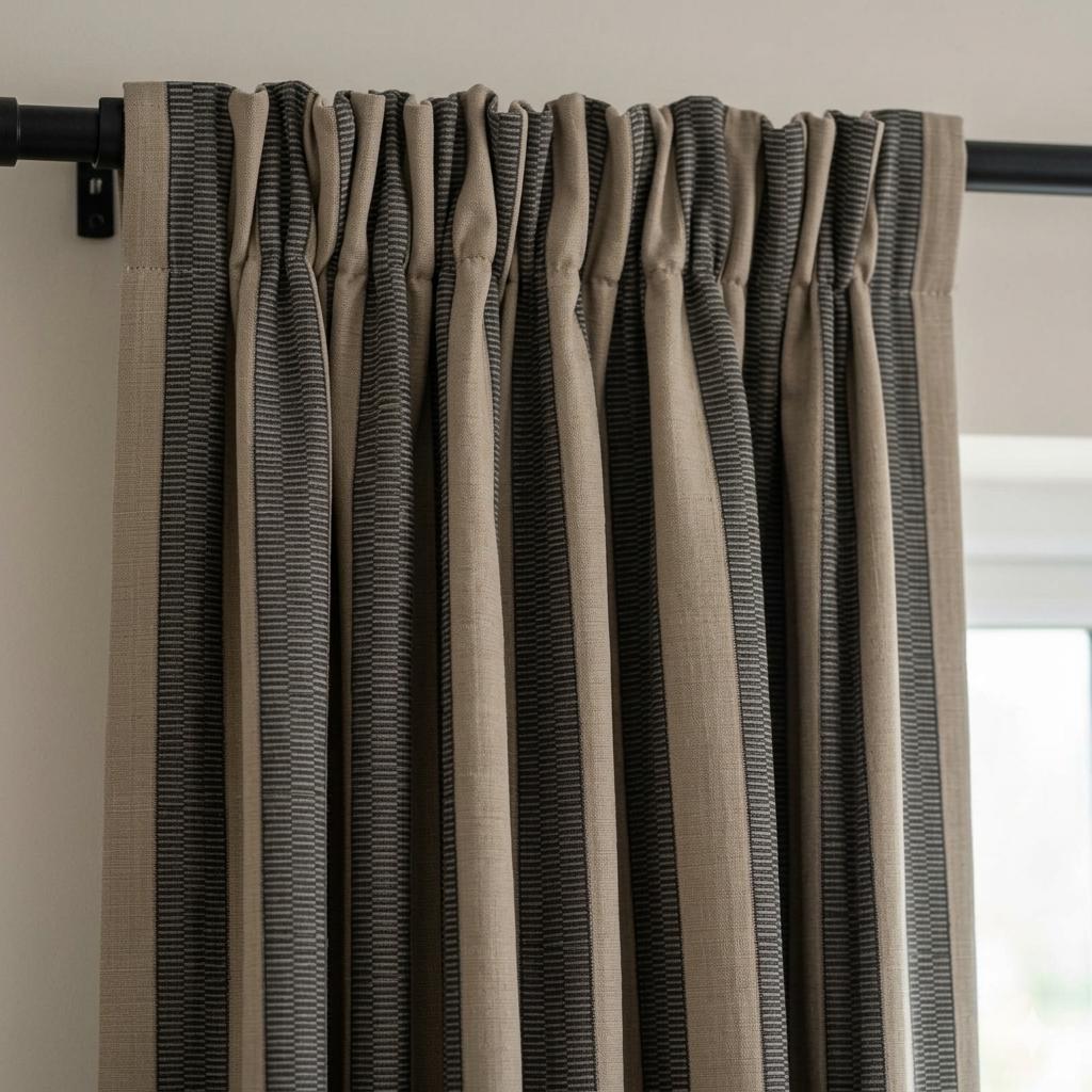 Beige Black Tribal Stripe Cotton Curtains, Heavy Boho Farmhouse Drapes, Custom Blackout Cafe Curtain Panels — image 8