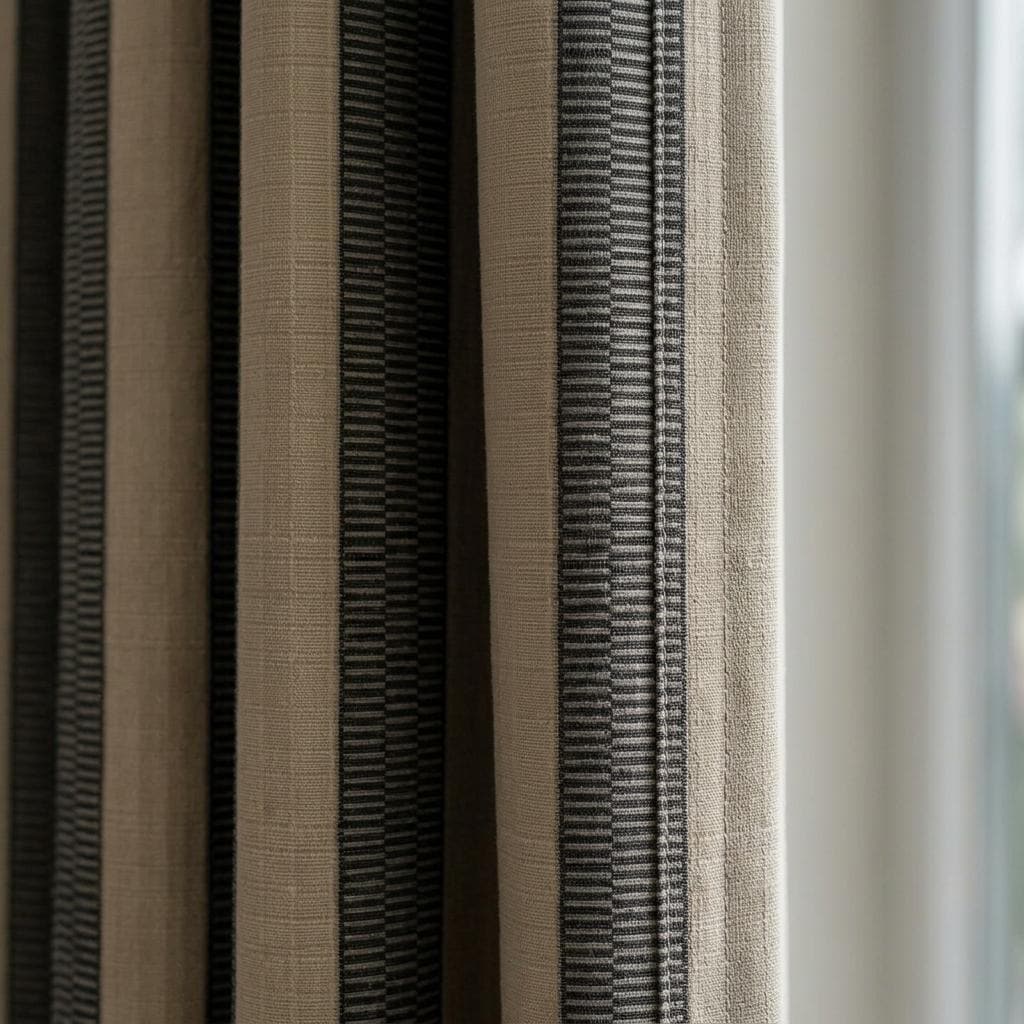 Beige Black Tribal Stripe Cotton Curtains, Heavy Boho Farmhouse Drapes, Custom Blackout Cafe Curtain Panels — image 10