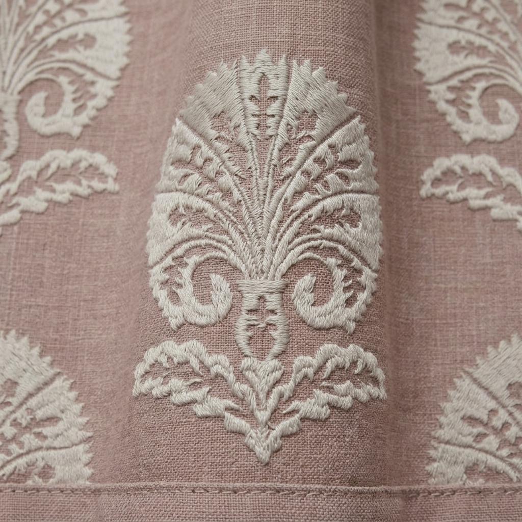 Dusty Rose Taupe Linen Curtains, Ivory Damask Embroidered Drapes, Heavy Linen Blackout Custom Panels — image 10