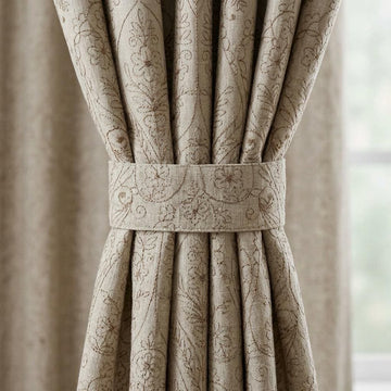 Taupe Paisley Floral Embroidered Linen Curtains, Grey Heavy Drapes, Custom Blackout Cotton Lined Panels — image 1