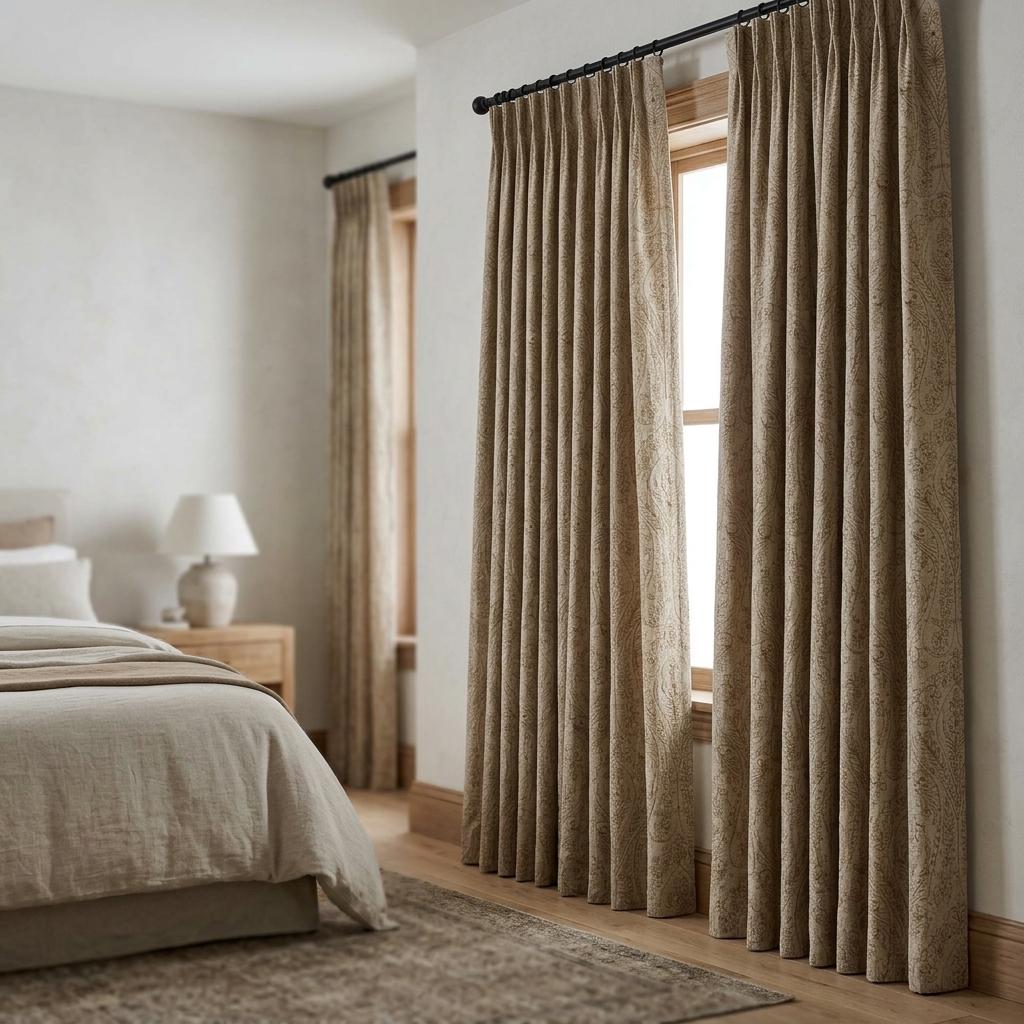 Taupe Paisley Floral Embroidered Linen Curtains, Grey Heavy Drapes, Custom Blackout Cotton Lined Panels — image 9