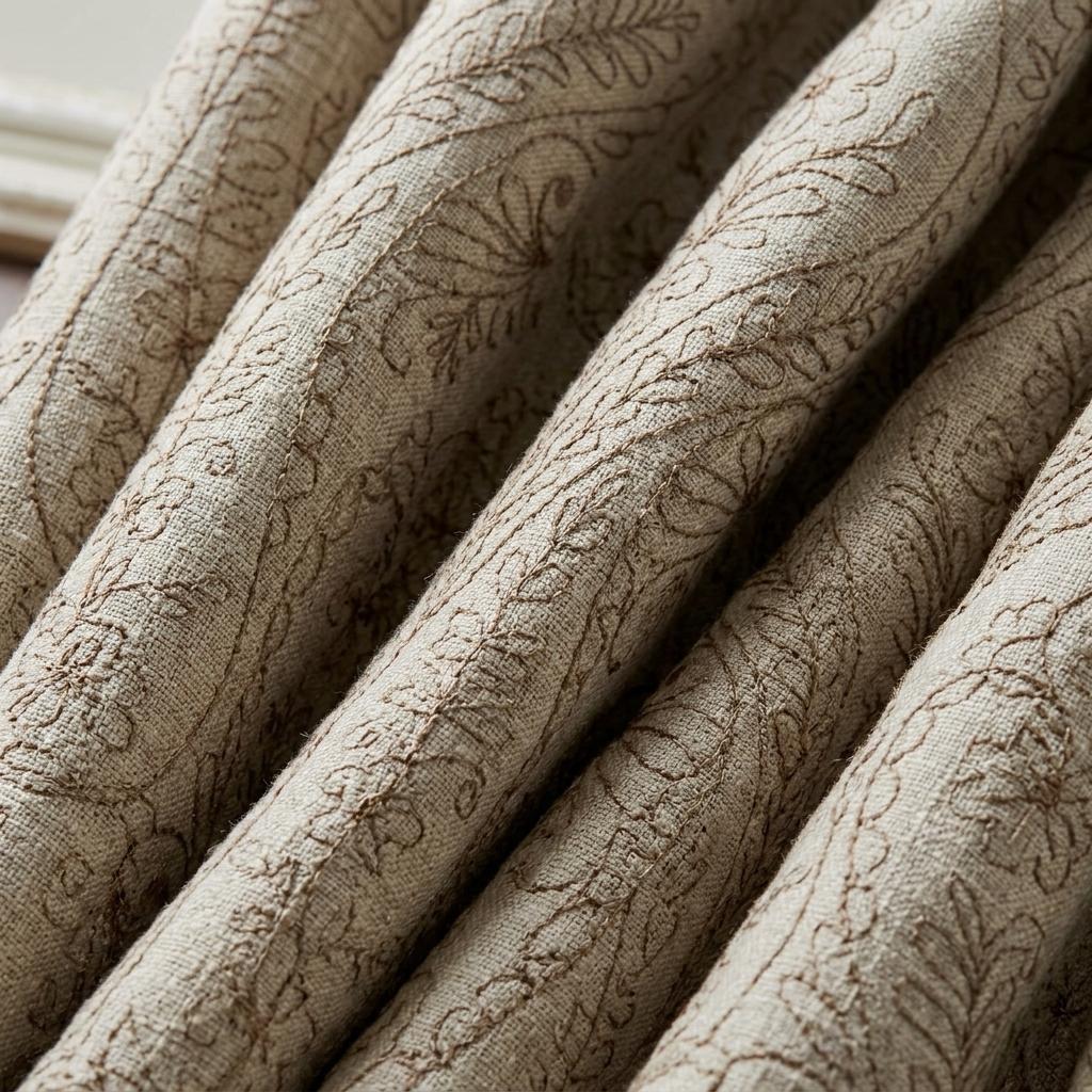 Taupe Paisley Floral Embroidered Linen Curtains, Grey Heavy Drapes, Custom Blackout Cotton Lined Panels — image 10