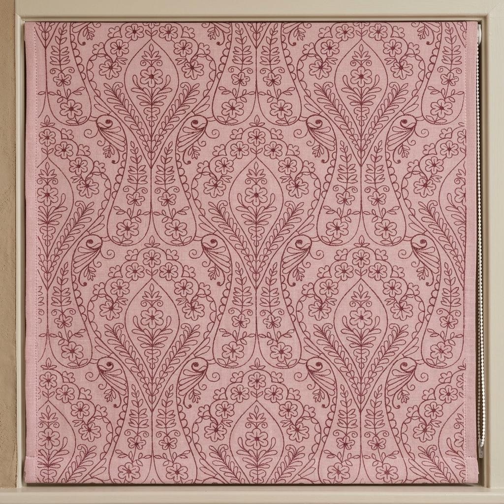 Dusty Pink Linen Roman Shade, Burgundy Embroidered Floral Paisley Blind, Custom Blackout Corded Nursery Shade — image 10