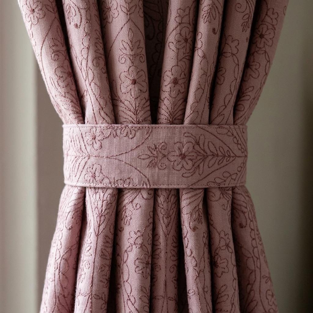 Dusty Rose Heavy Linen Curtains, Burgundy Embroidered Floral Paisley Drapes, Custom Blackout Cafe Curtain Panels — image 1