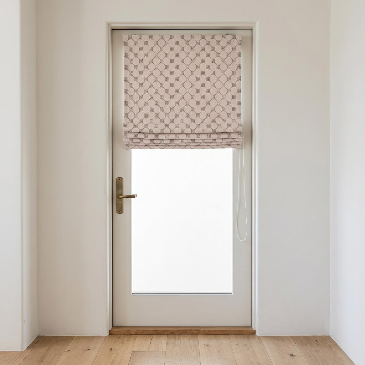Light Pink Linen Roman Shade, Taupe Embroidered Diamond Blind, Custom Corded Blackout or Cotton Lined Window Shade — image 4