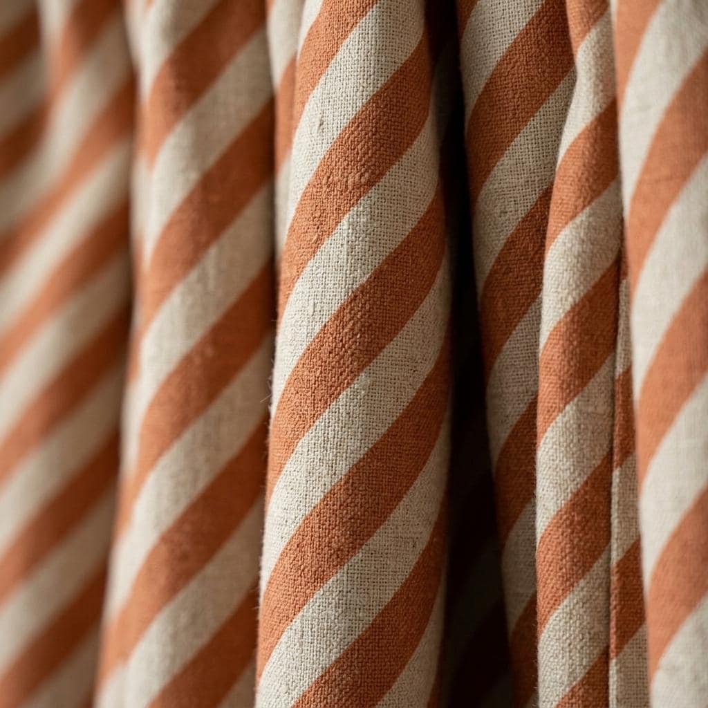 Terracotta Stripe Linen Curtains, Heavy Pure Linen Drapes, Rust Orange Diagonal Striped Blackout or Cotton Lined Curtains — image 10