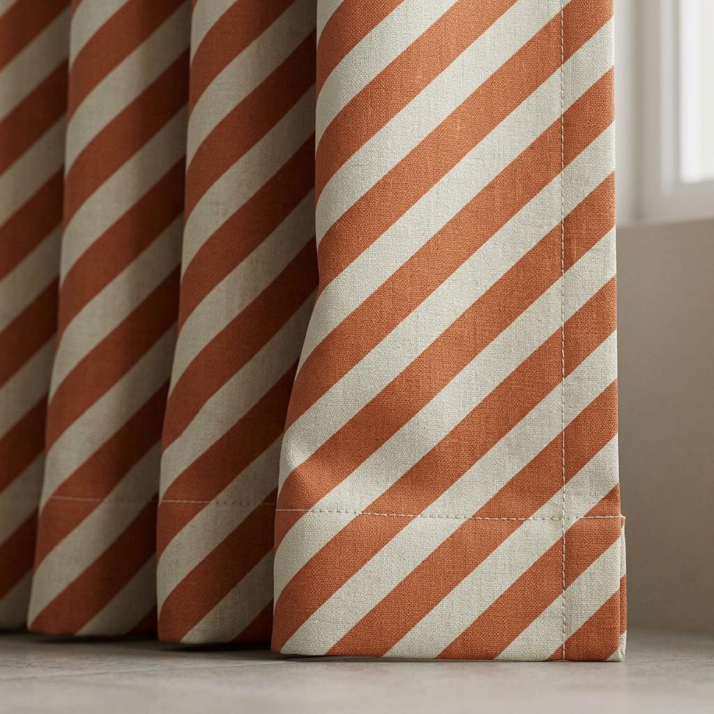 Terracotta Stripe Linen Curtains, Heavy Pure Linen Drapes, Rust Orange Diagonal Striped Blackout or Cotton Lined Curtains — image 8