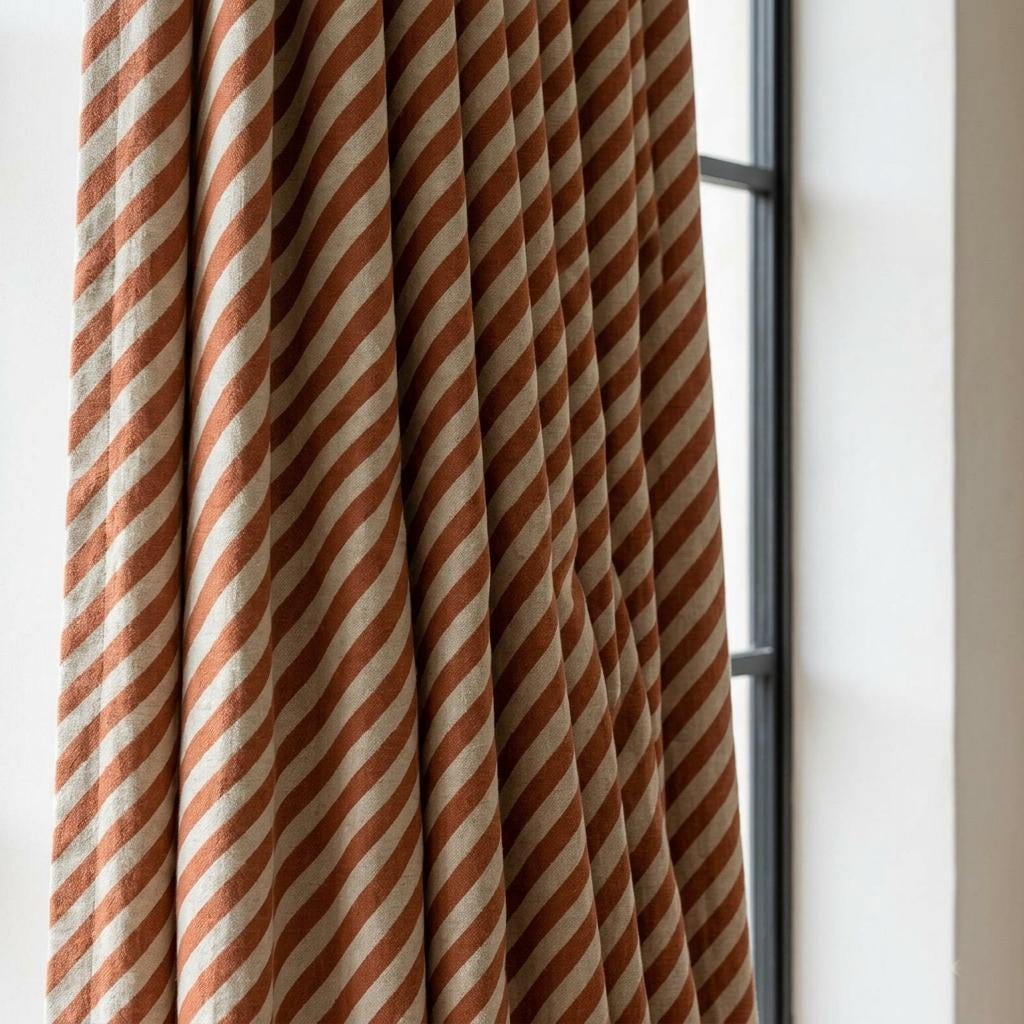Terracotta Stripe Linen Curtains, Heavy Pure Linen Drapes, Rust Orange Diagonal Striped Blackout or Cotton Lined Curtains — image 7