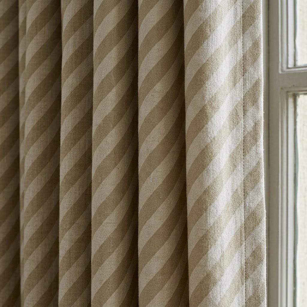 Beige Stripe Linen Curtains, Heavy Pure Linen Drapes, Taupe Diagonal Striped Blackout or Cotton Lined Custom Curtains — image 1