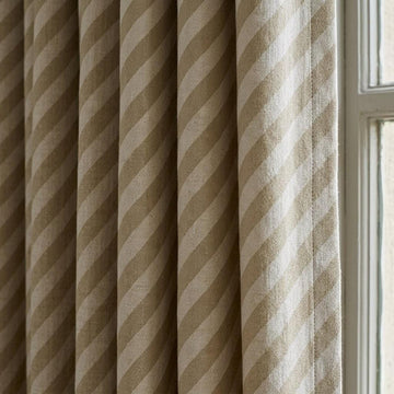 Beige Stripe Linen Curtains, Heavy Pure Linen Drapes, Taupe Diagonal Striped Blackout or Cotton Lined Custom Curtains — image 1