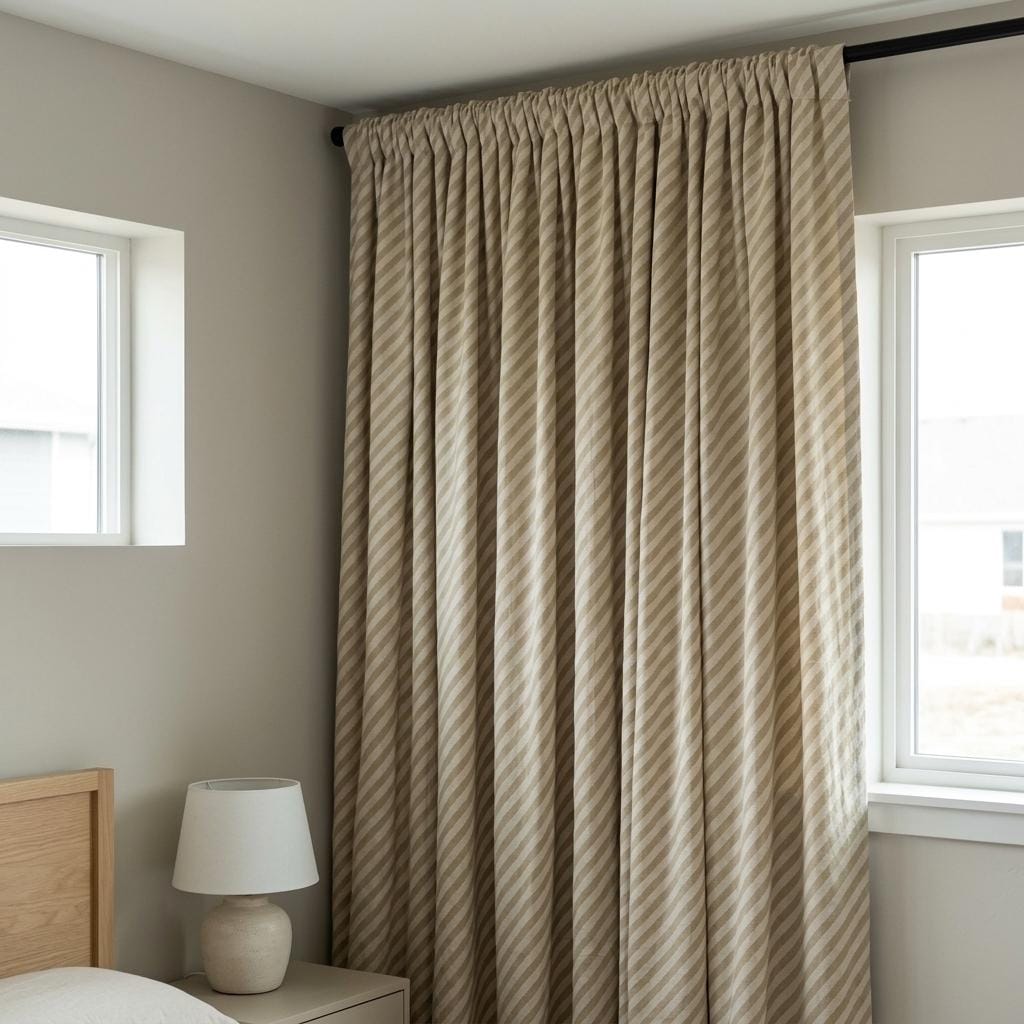 Beige Stripe Linen Curtains, Heavy Pure Linen Drapes, Taupe Diagonal Striped Blackout or Cotton Lined Custom Curtains — image 2