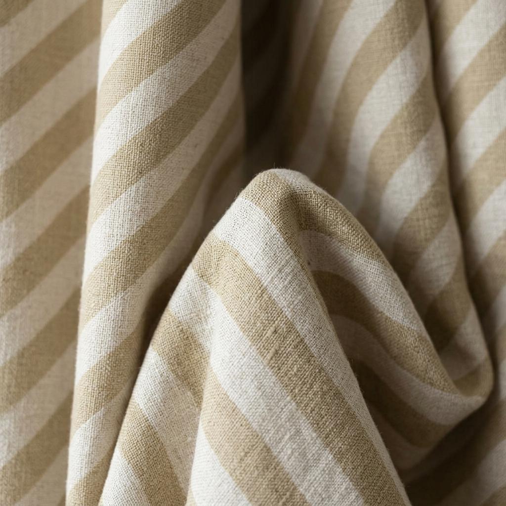 Beige Stripe Linen Curtains, Heavy Pure Linen Drapes, Taupe Diagonal Striped Blackout or Cotton Lined Custom Curtains — image 10
