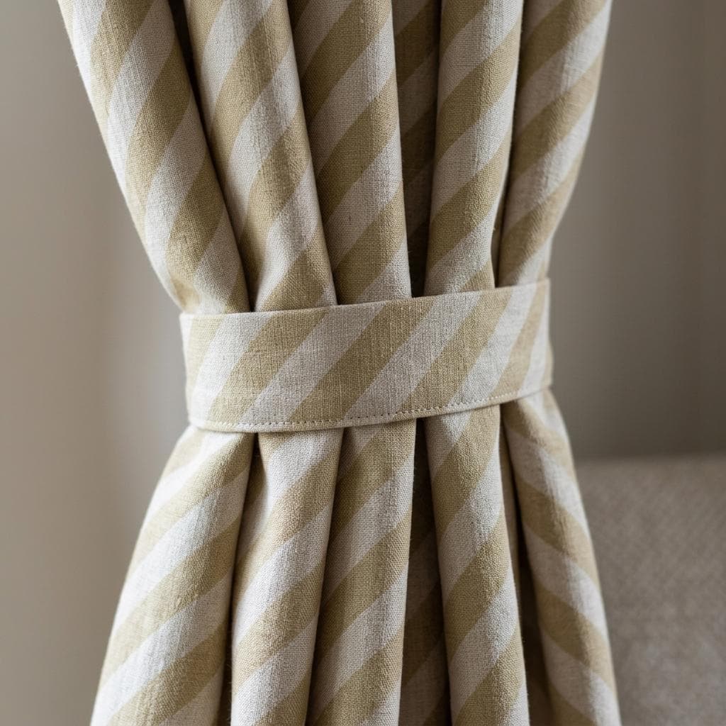 Beige Stripe Linen Curtains, Heavy Pure Linen Drapes, Taupe Diagonal Striped Blackout or Cotton Lined Custom Curtains — image 3