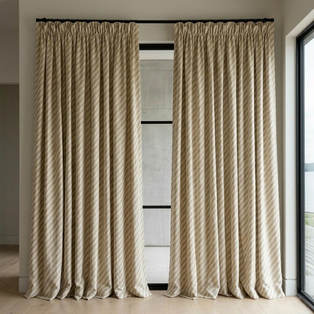 Beige Stripe Linen Curtains, Heavy Pure Linen Drapes, Taupe Diagonal Striped Blackout or Cotton Lined Custom Curtains — image 8