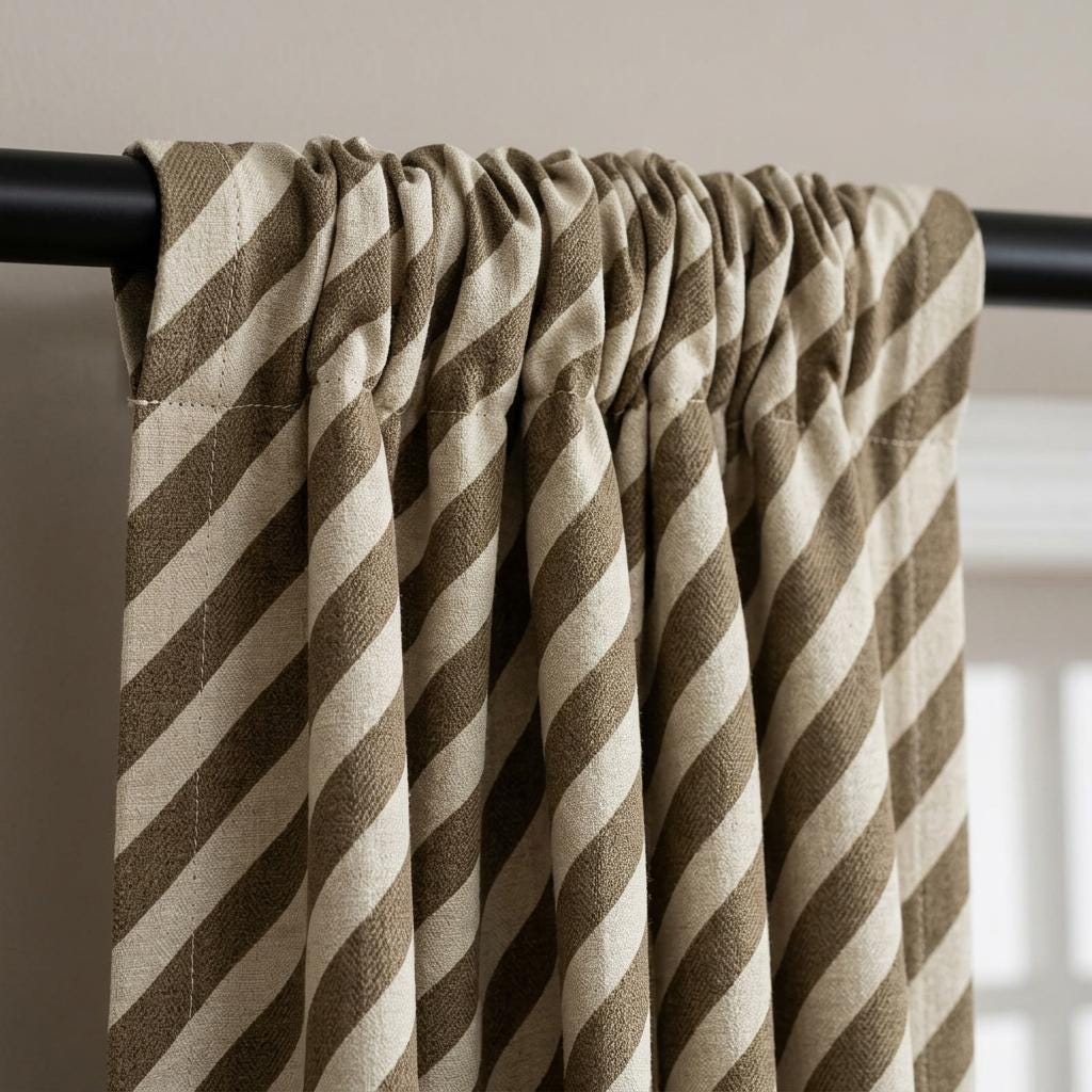 Olive Green Stripe Linen Curtains, Heavy Pure Linen Drapes, Khaki Diagonal Striped Blackout or Cotton Lined Curtain — image 8