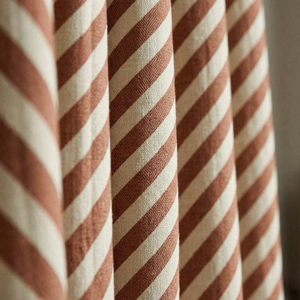 Brown Stripe Linen Curtains, Heavy Pure Linen Drapes, Cinnamon Diagonal Striped Blackout or Cotton Lined Custom Curtain — image 7