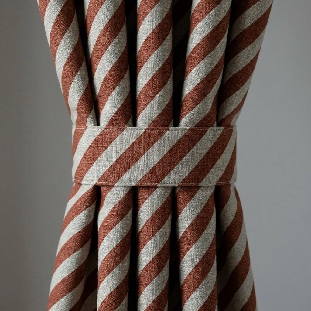Brown Stripe Linen Curtains, Heavy Pure Linen Drapes, Cinnamon Diagonal Striped Blackout or Cotton Lined Custom Curtain — image 9