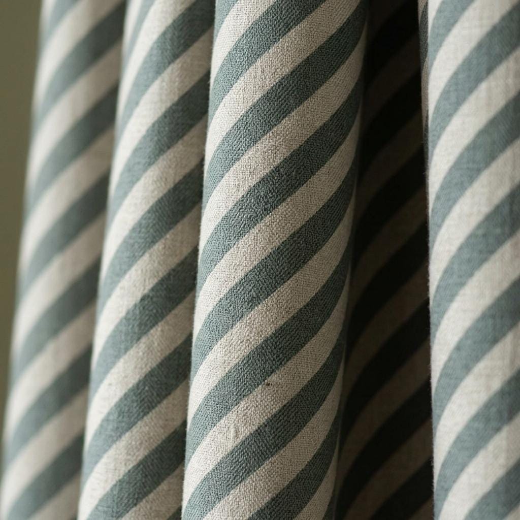 Blue Green Stripe Linen Curtains, Heavy Pure Linen Drapes, Slate Teal Diagonal Striped Blackout or Cotton Lined Curtain — image 8