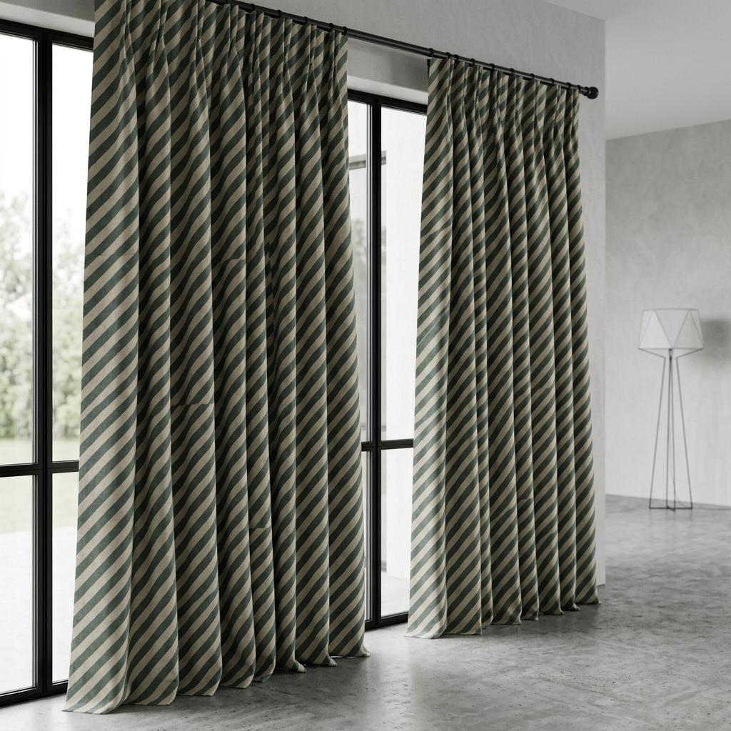 Blue Green Stripe Linen Curtains, Heavy Pure Linen Drapes, Slate Teal Diagonal Striped Blackout or Cotton Lined Curtain — image 10