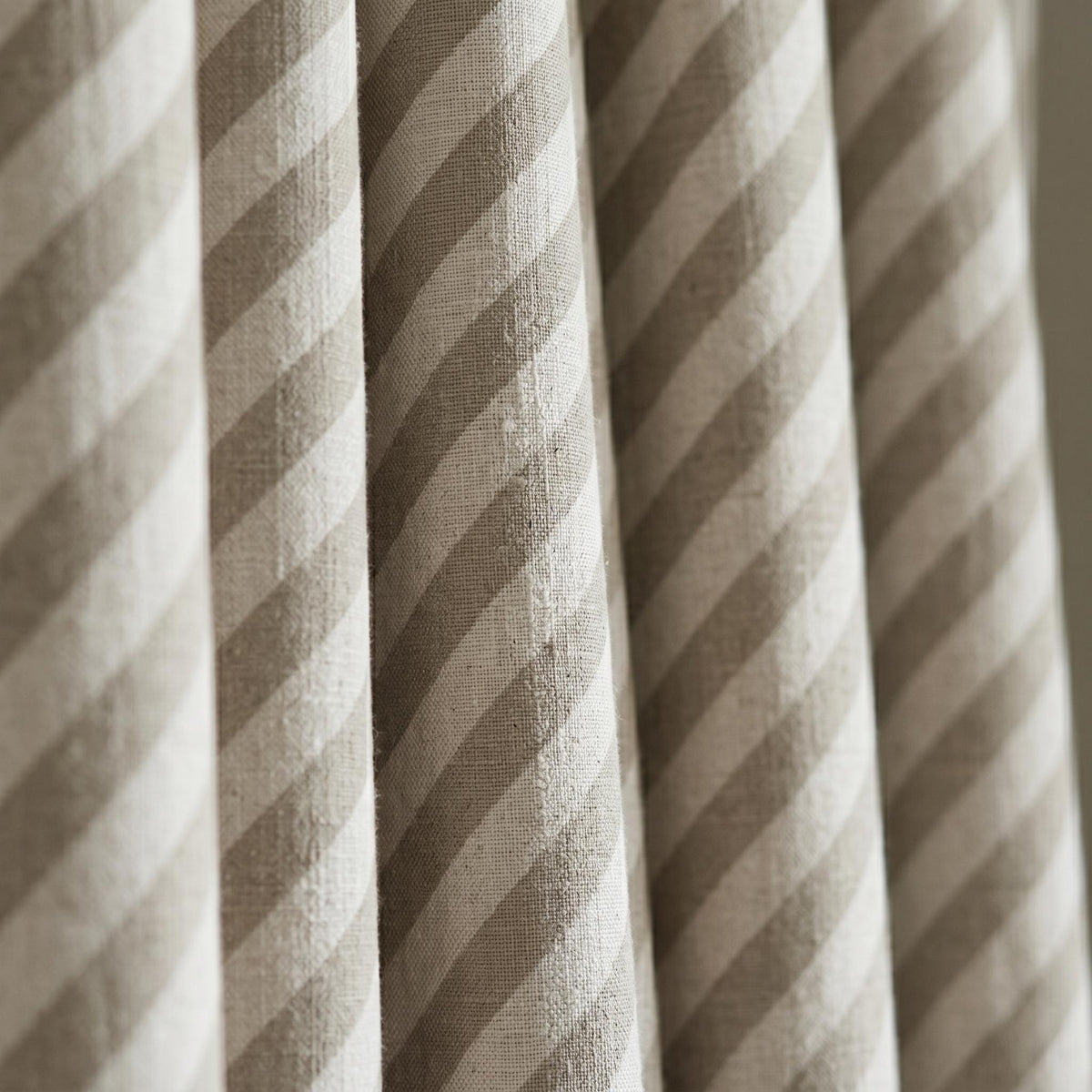 Taupe Stripe Linen Curtains, Heavy Pure Linen Drapes, Neutral Diagonal Striped Blackout or Cotton Lined Custom Curtain — image 7