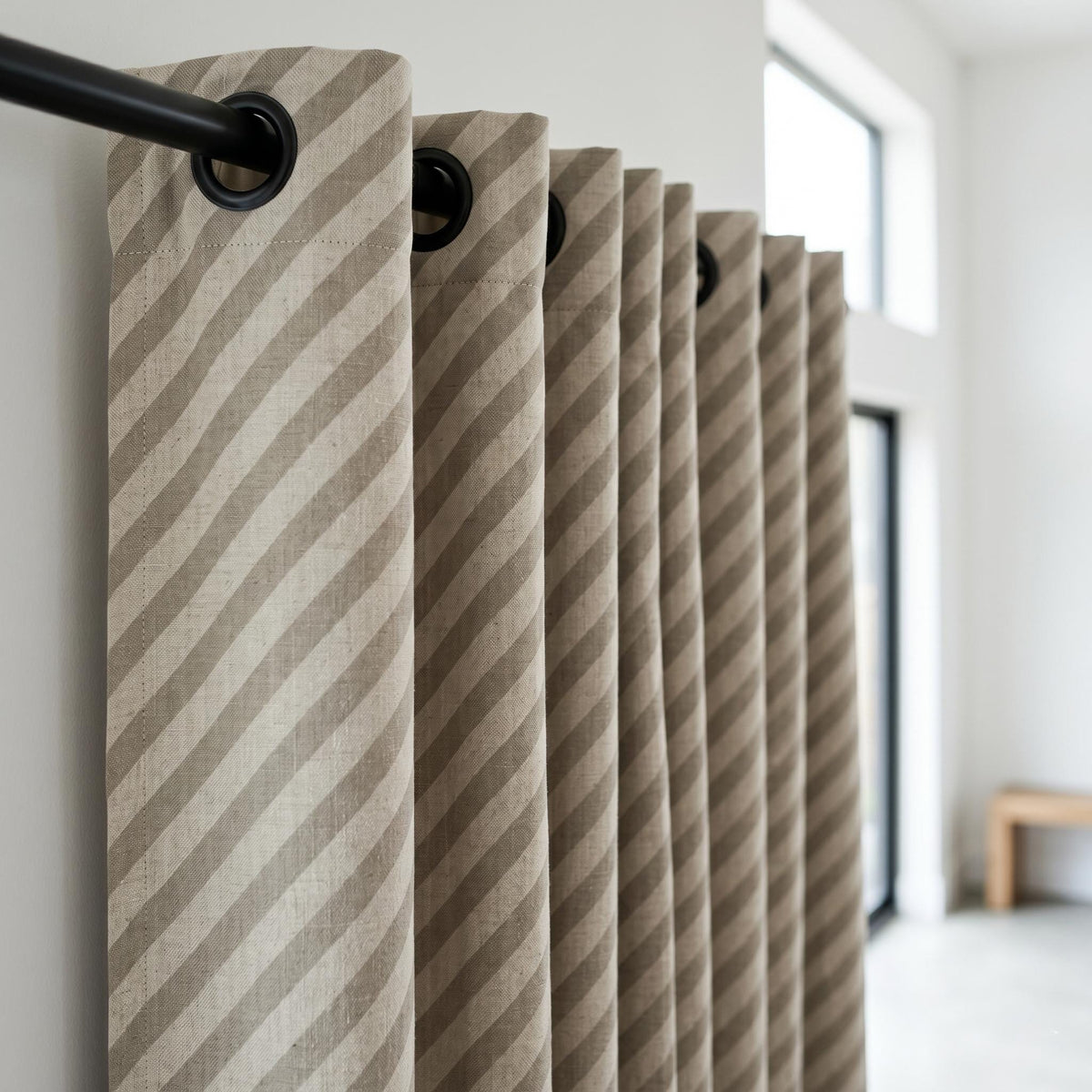 Taupe Stripe Linen Curtains, Heavy Pure Linen Drapes, Neutral Diagonal Striped Blackout or Cotton Lined Custom Curtain — image 6