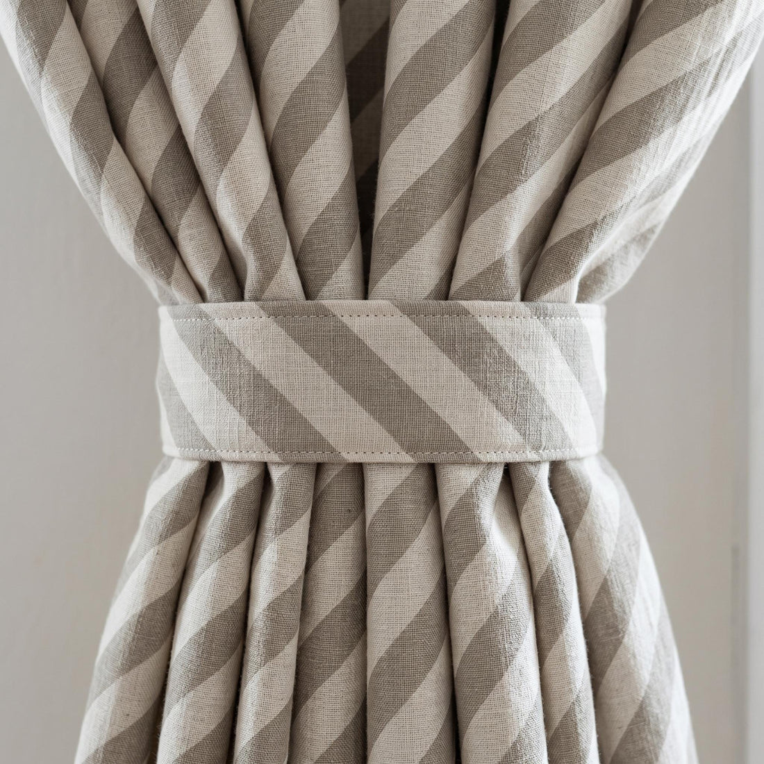 Taupe Stripe Linen Curtains, Heavy Pure Linen Drapes, Neutral Diagonal Striped Blackout or Cotton Lined Custom Curtain — image 1