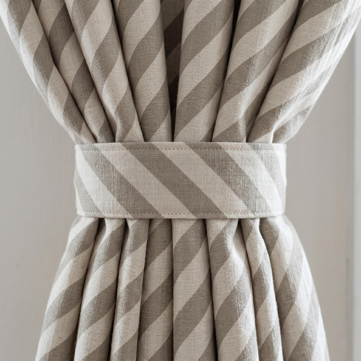 Taupe Stripe Linen Curtains, Heavy Pure Linen Drapes, Neutral Diagonal Striped Blackout or Cotton Lined Custom Curtain — image 2