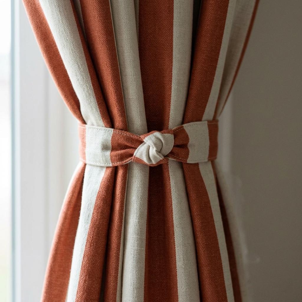 Terracotta Stripe Linen Curtains, Heavy Pure Linen Drapes, Rust Orange Vertical Striped Blackout or Cotton Lined Curtain — image 3