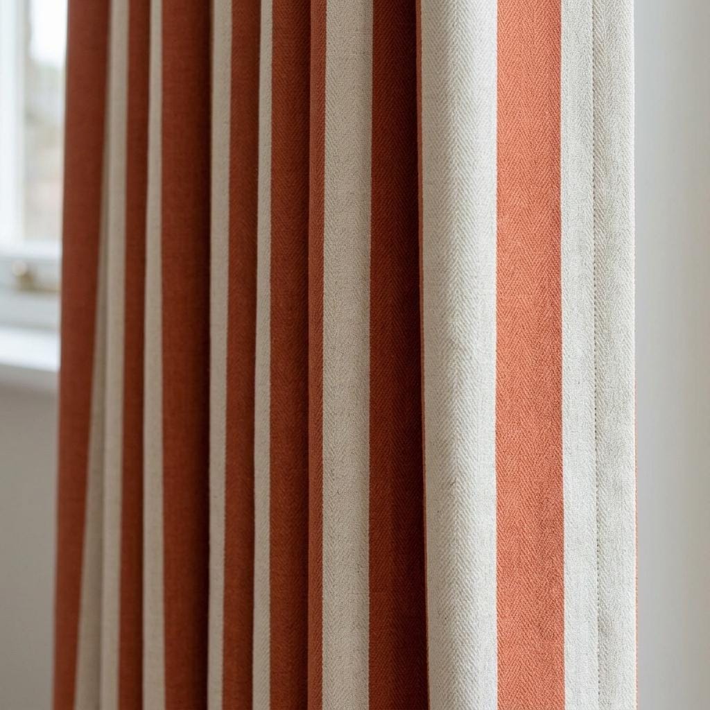 Terracotta Stripe Linen Curtains, Heavy Pure Linen Drapes, Rust Orange Vertical Striped Blackout or Cotton Lined Curtain — image 1